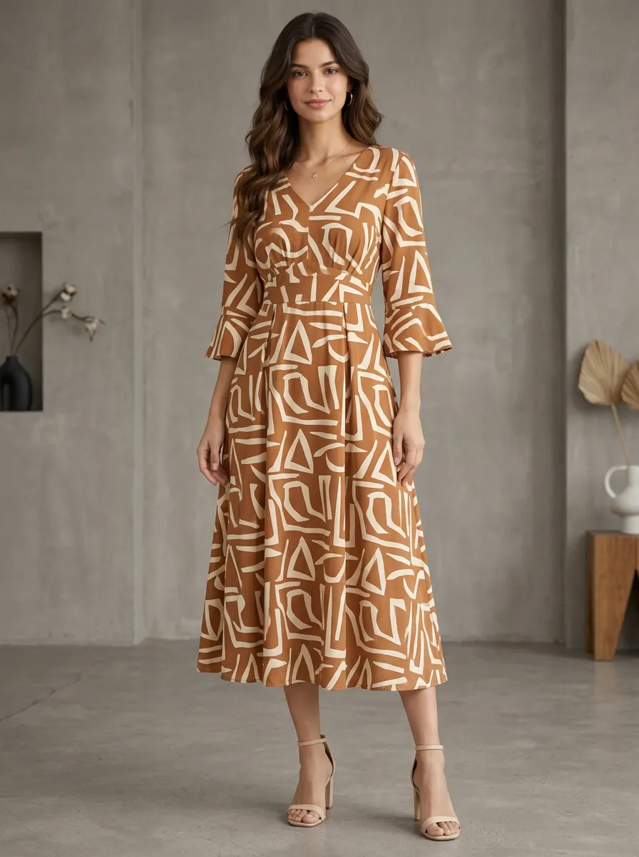 Women's Geometric Abstract Visual Printed Dress