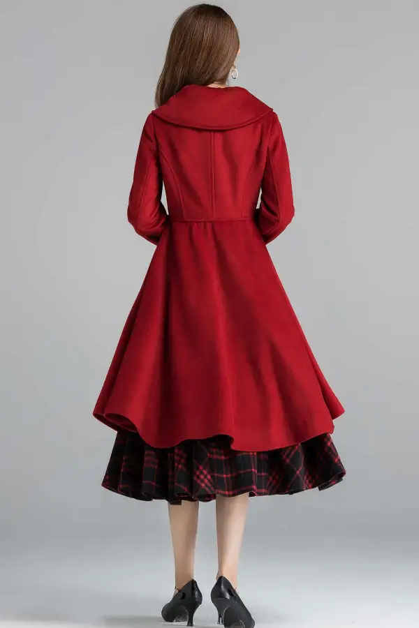 Classic Wool Blend Fit and Flare Lapel Collar Pocketed Button Front Coat