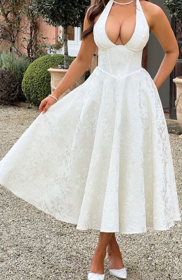 Embellished V-Neck Midi Dress
