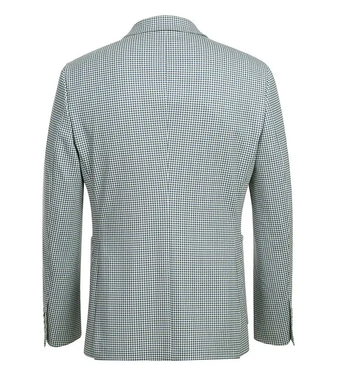 Sage Blue Slim Fit Check Side Vents Blazer