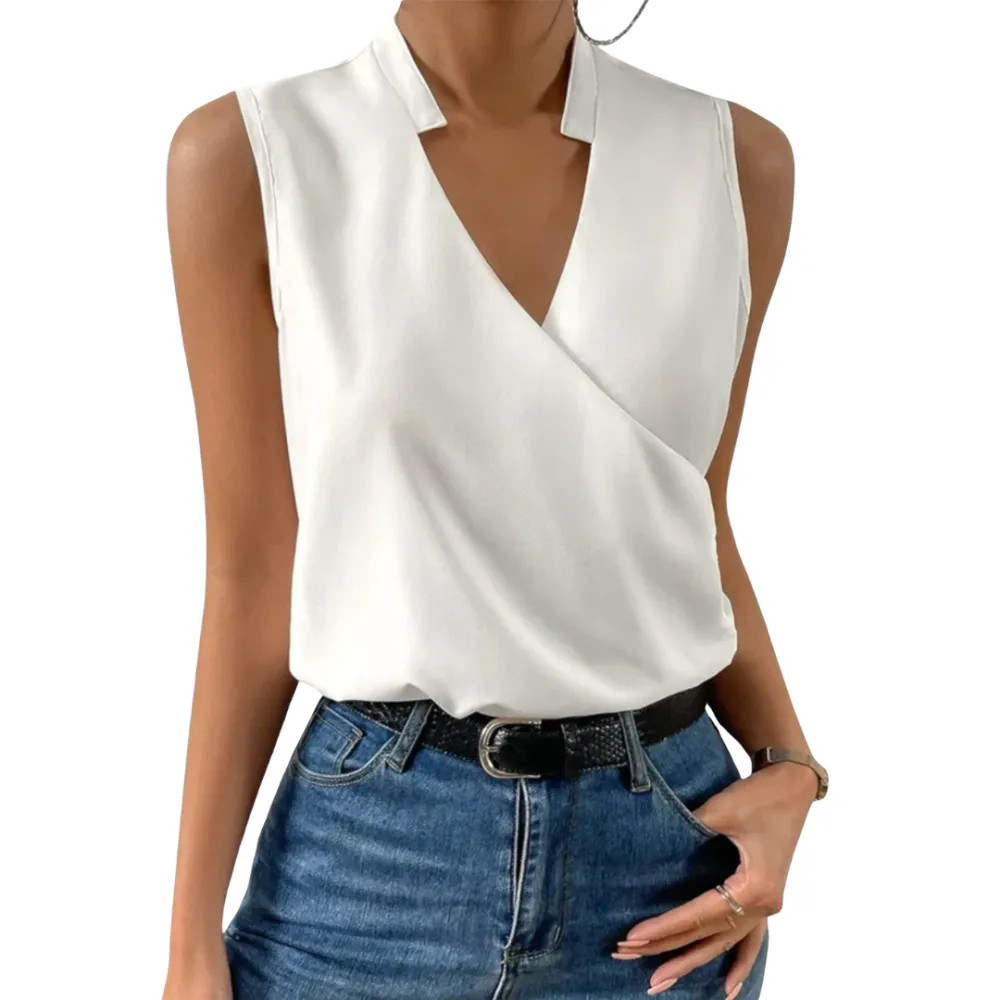  Sleeveless Wrap V Neck Shirt