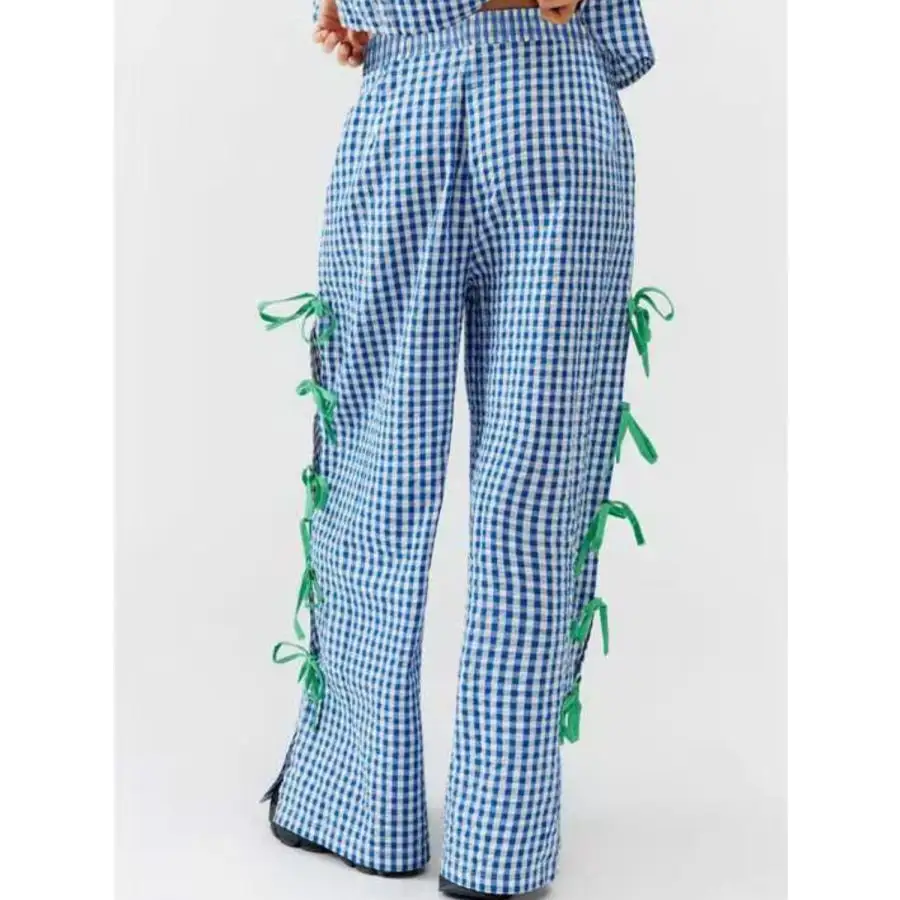 Side Tied Plaid Pants