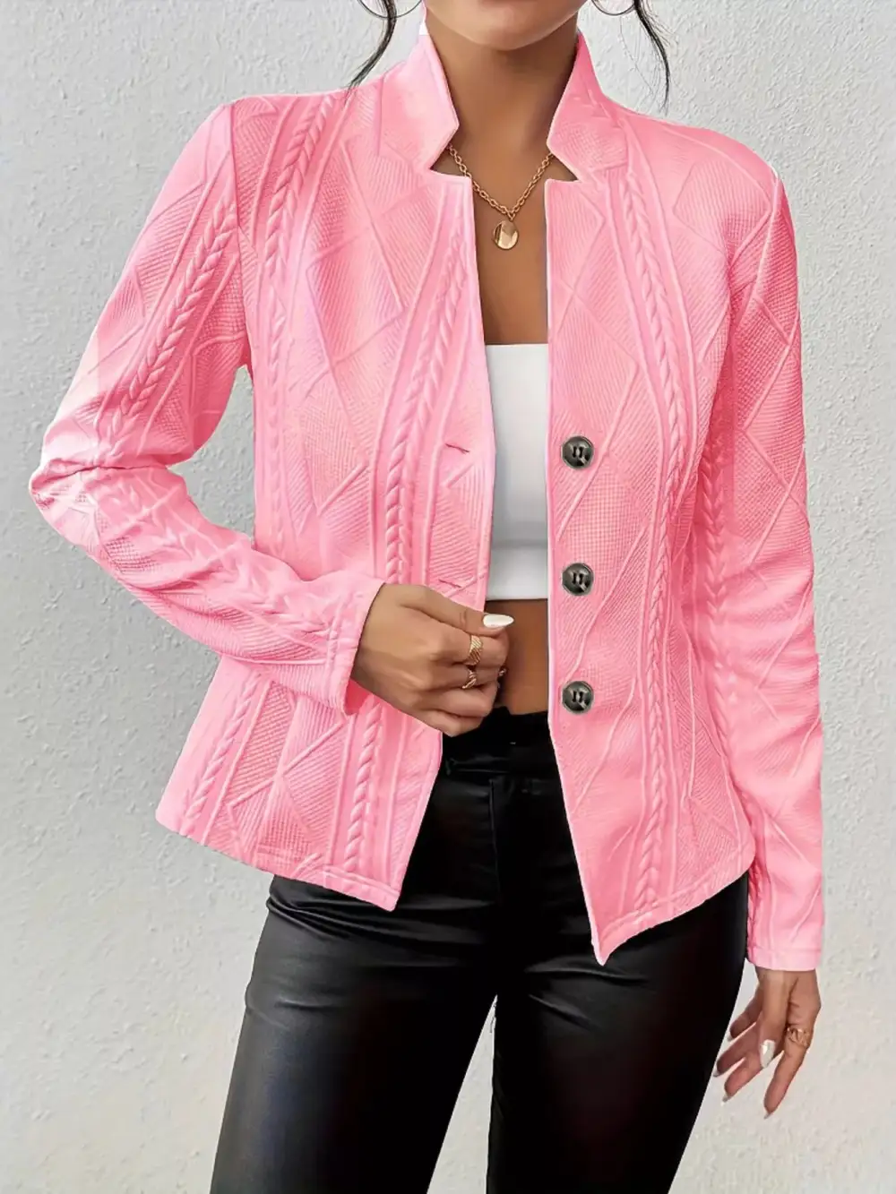 Button-Front Textured-Knit Blazer