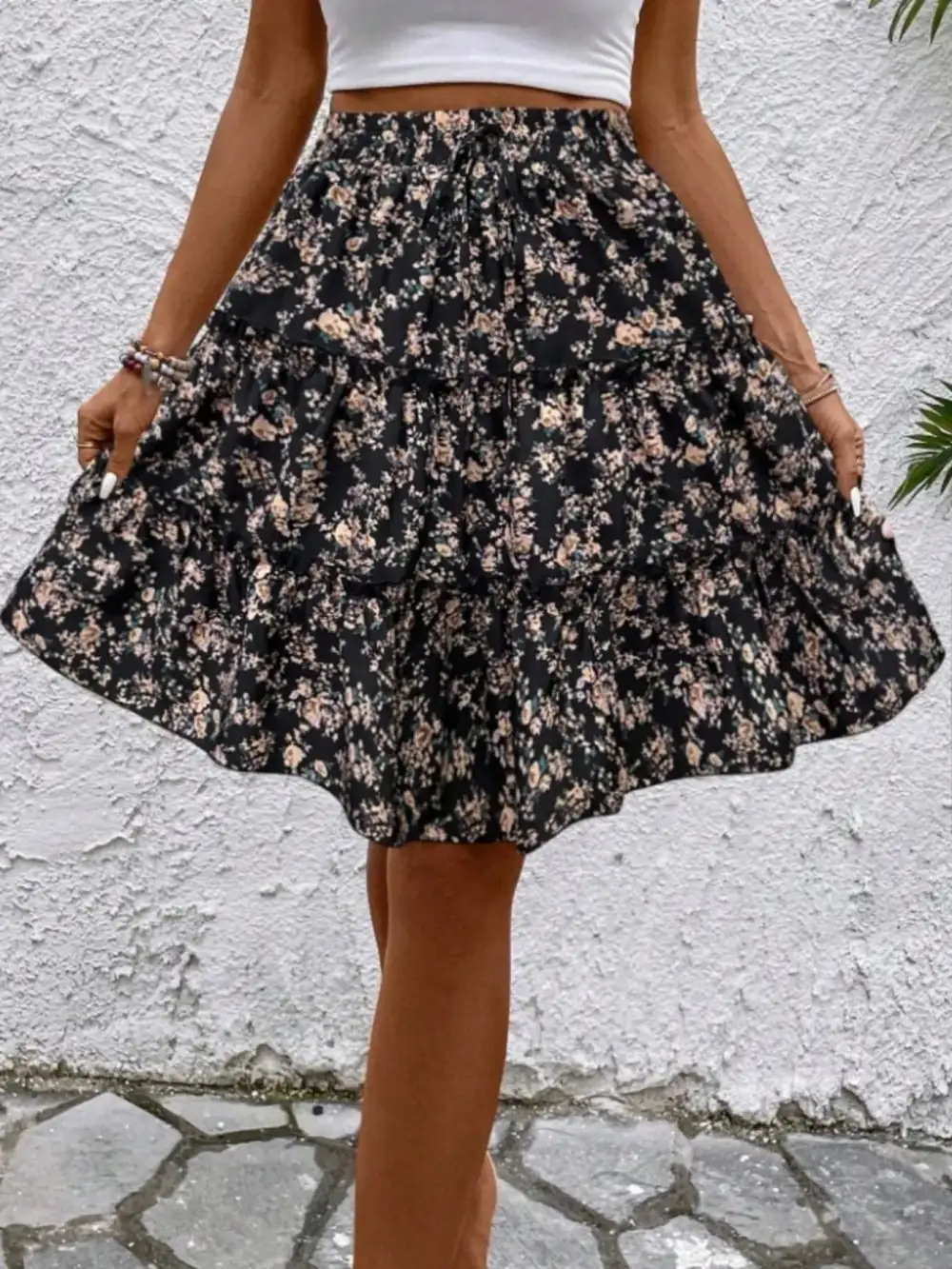 Everyday Floral Print Midi Skirt