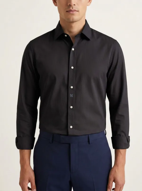 Men's Non-Iron Cotton Minimalist Logo Printed Dress Shirt