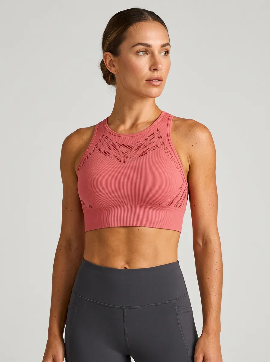 Racerback Seamless High Neck Ribbed Texture Women's Sports Bra
