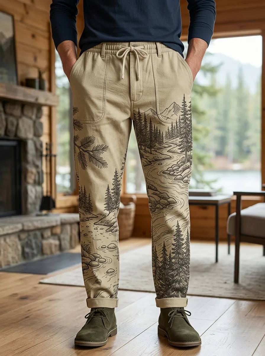 Men's Nature Lover Mountain River Forest Printed Pants
