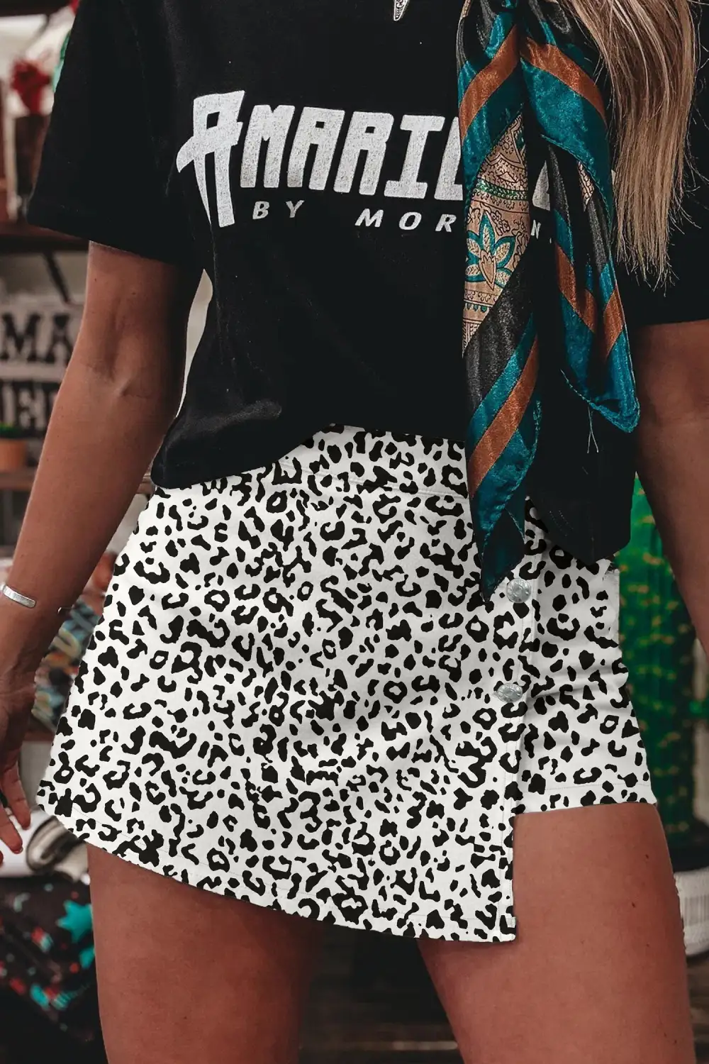 Overlap Leopard-Print Denim Shorts