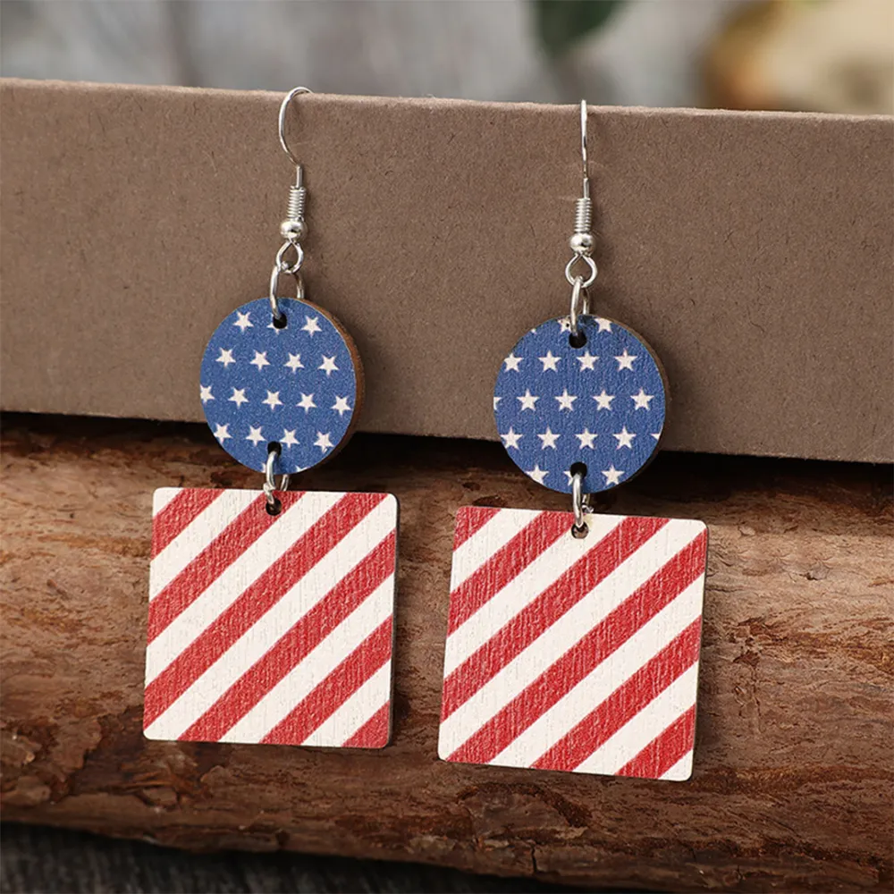 Mixed Red Blue Wooden Earrings