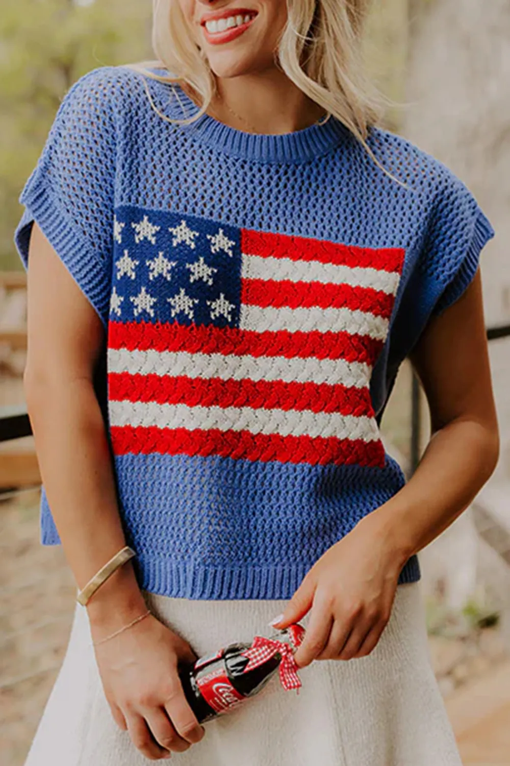 Sky Blue Graphic Short Sleeve Top