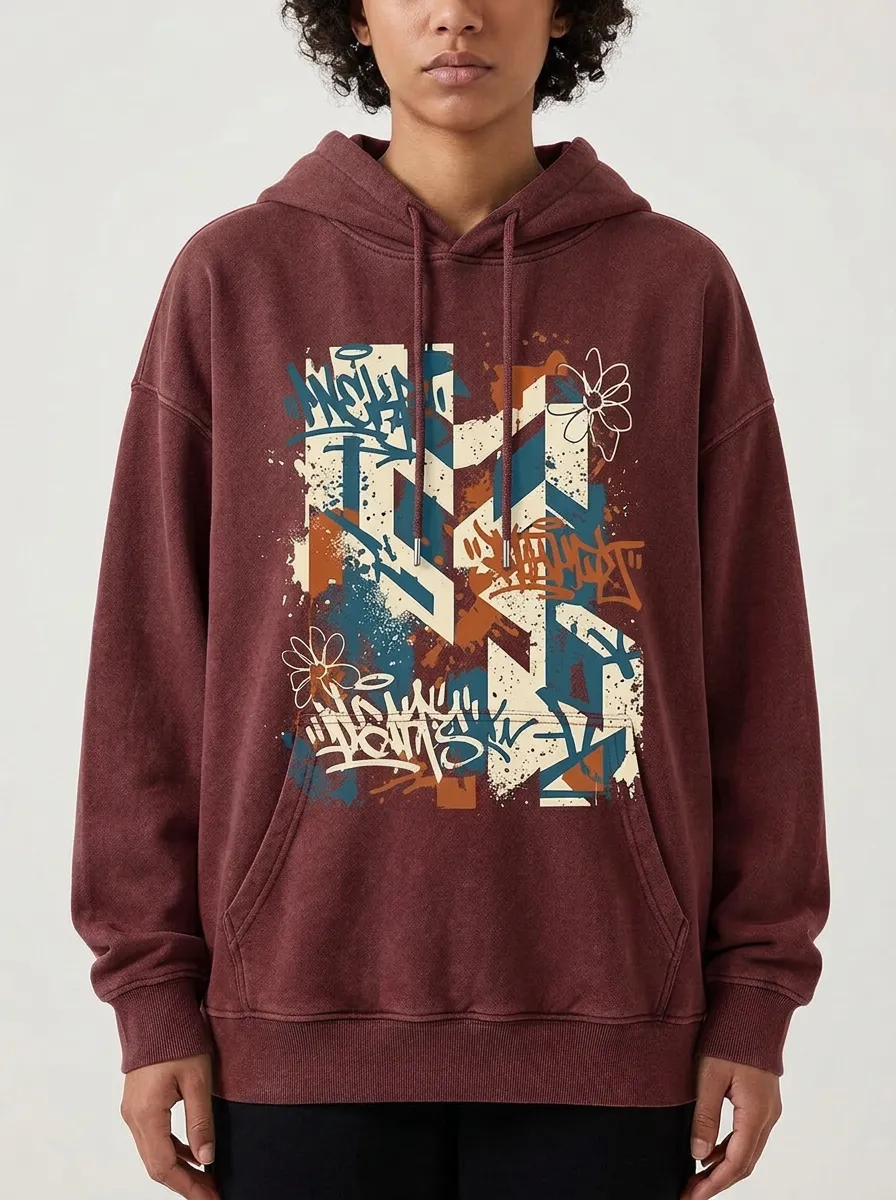 Unisex Streetwear Urban Graffiti Flower Hoodie