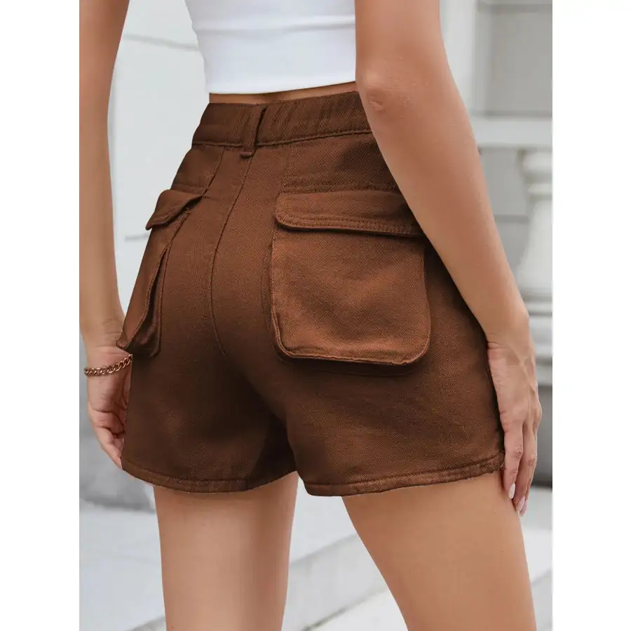 High Waist Utility Pocket Denim Shorts