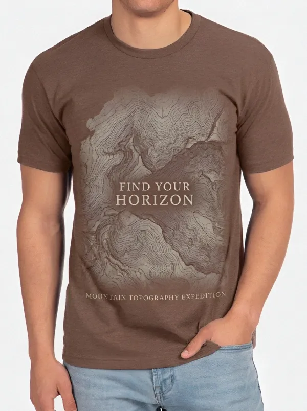 Men's Outdoor Adventure Mountain Topography Printed T-shirt