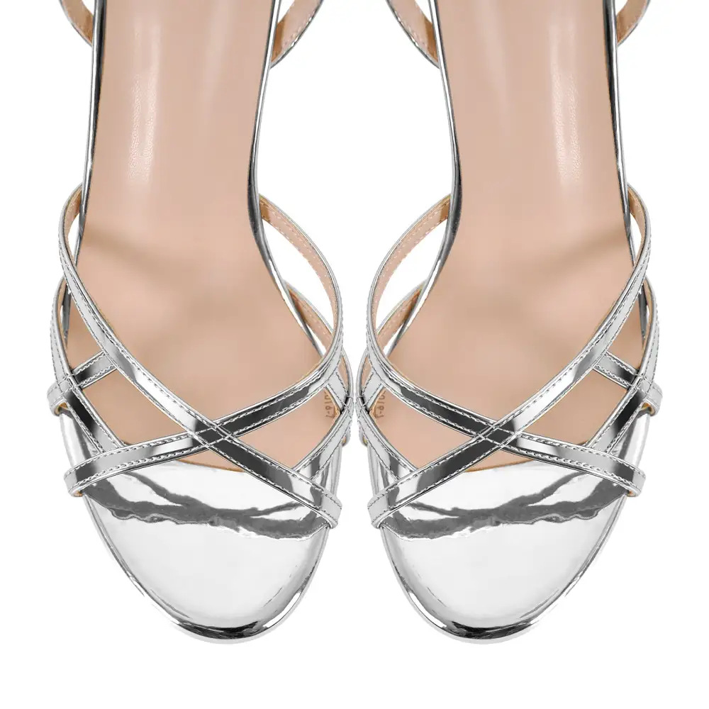 Round Toe Ankle Strap Stiletto Sandals