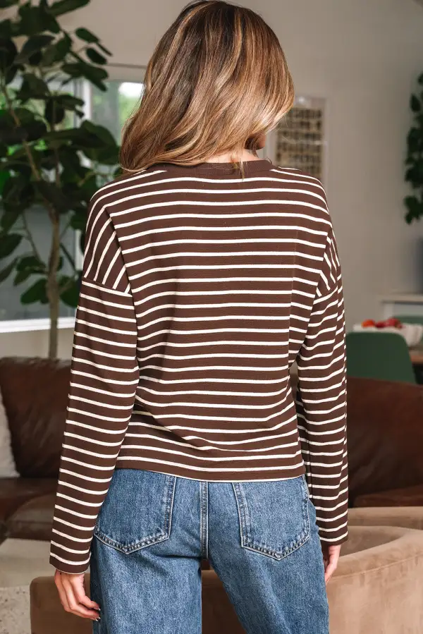 Women's Striped Ribbed Crew Neck T-Shirt