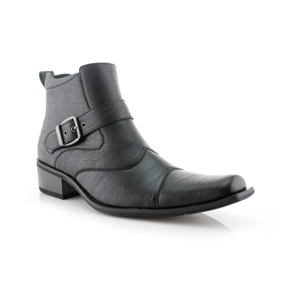 Faux-Leather Embossed Pointed-Toe Chelsea Boots