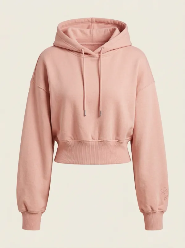 Women's Minimalist Floral Aesthetic Embroidered Printed Cropped Hoodie