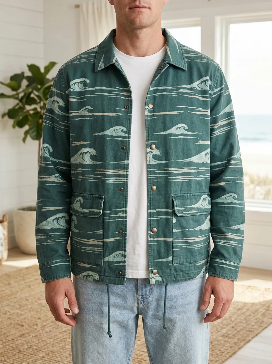 Men's Ocean Surfer Beach Lover Wave Printed Jacket