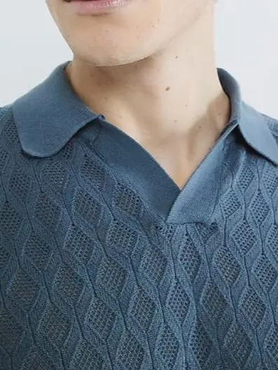 Men's Fashion Casual Blue  Short Sleeve Polo Shirt Pure Cotton Short Sleeve