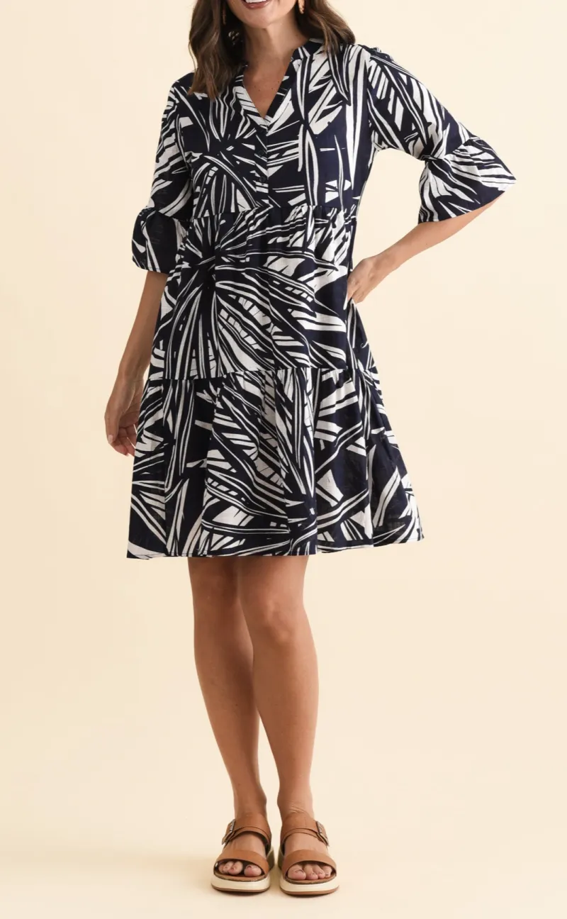 Floral Cotton Tiered V-Neck Half-Sleeve A-Line Above-Knee Dress