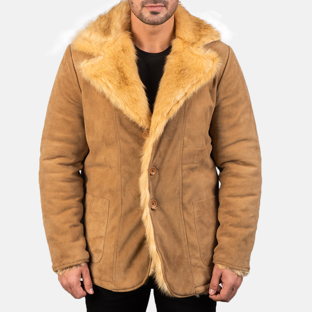 Men's Suede Leather Fur Trim Coat