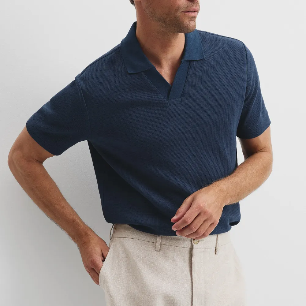 Men's Classic Waffle Knit Polo Shirt