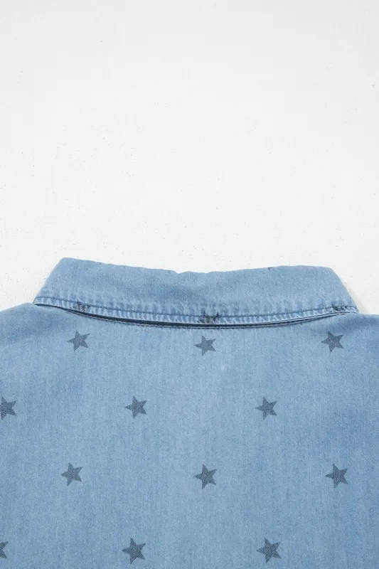 Double Chest Pocket Short-Sleeve Denim Shirt