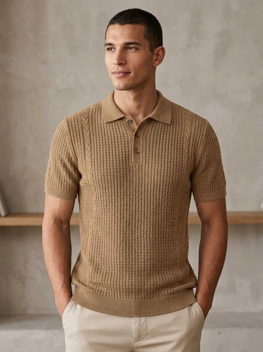 Men's Buttoned Knit Polo Shirt