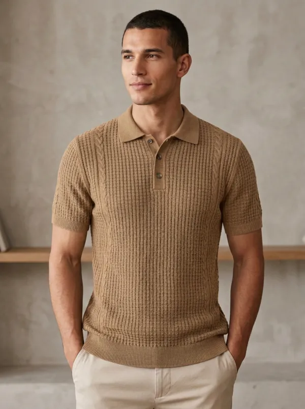 Men's Buttoned Knit Polo Shirt