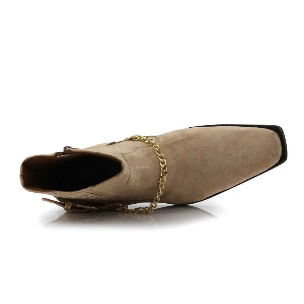 Suede Faux-Leather Pointed-Toe Chelsea Boots
