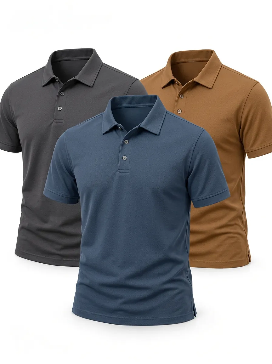 Refined Casual Short Sleeve Cotton Feel Breathable Men's Three Pack Classic Polo Shirts