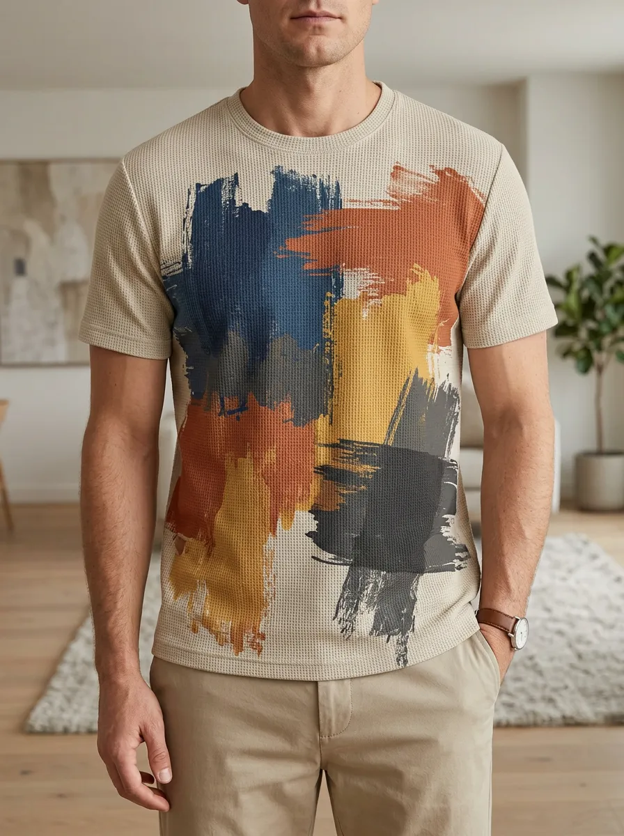 Men's Abstract Art Lover Brushstroke Crew Neck T-Shirt
