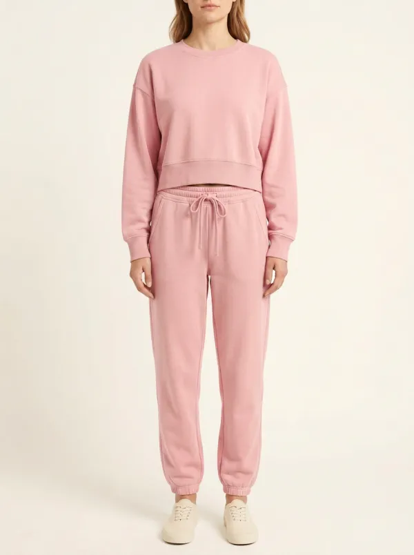 Women's Cropped Crewneck Drawstring Jogger Lounge Set