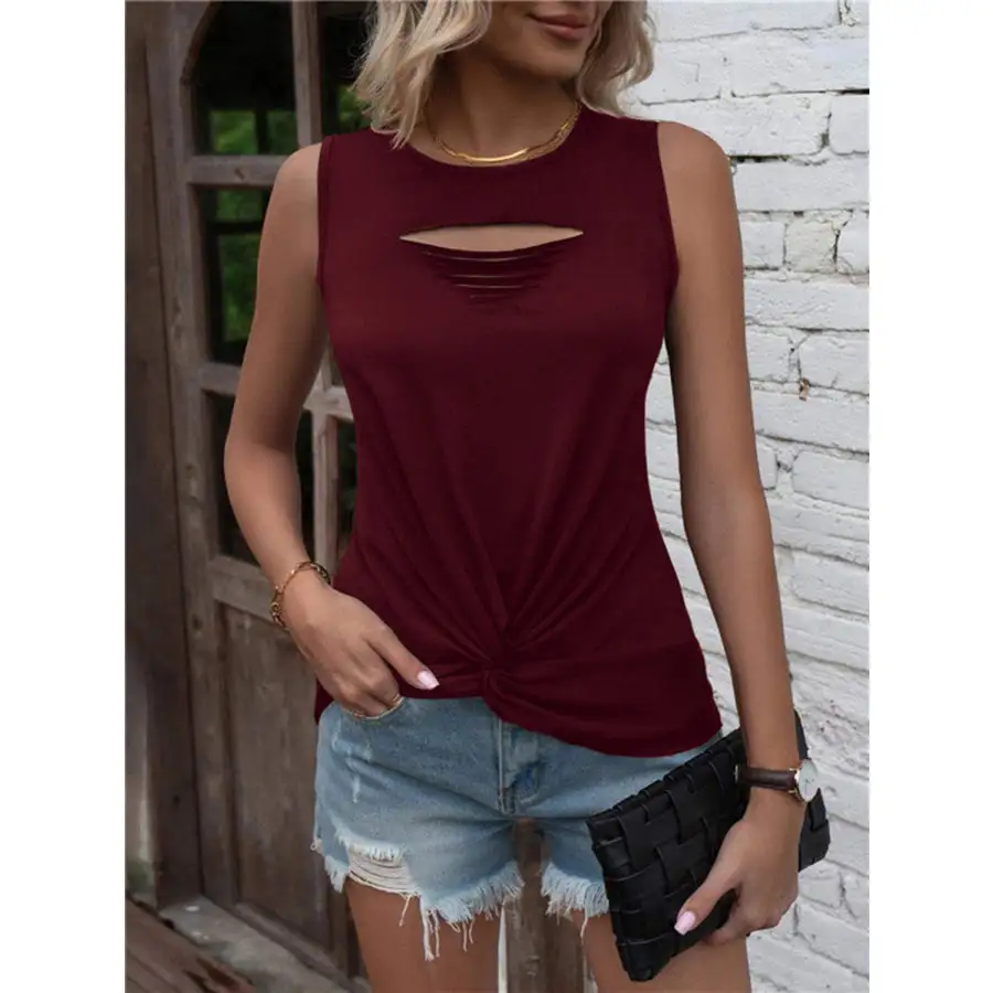 Cutout Twisted Round Neck Tank
