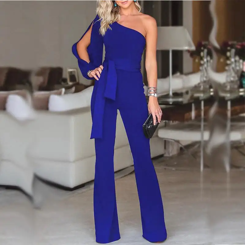 Sleek Texture One-Shoulder Ribbed Seamless Jumpsuit