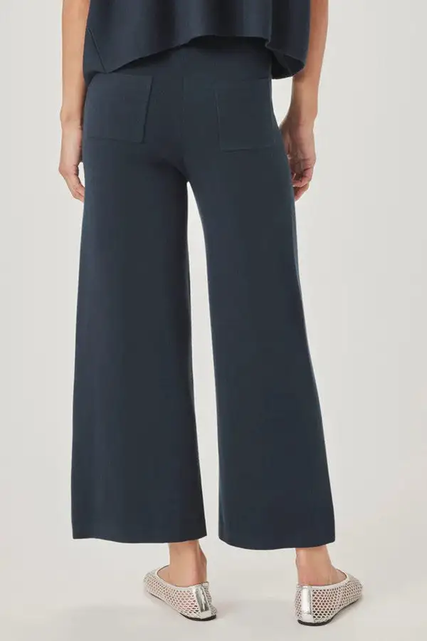 Navy Cropped Sweater Knit Pants