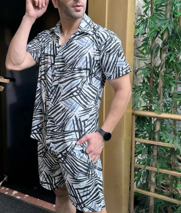 White Printed Rayon Shirt & Shorts Matching Set
