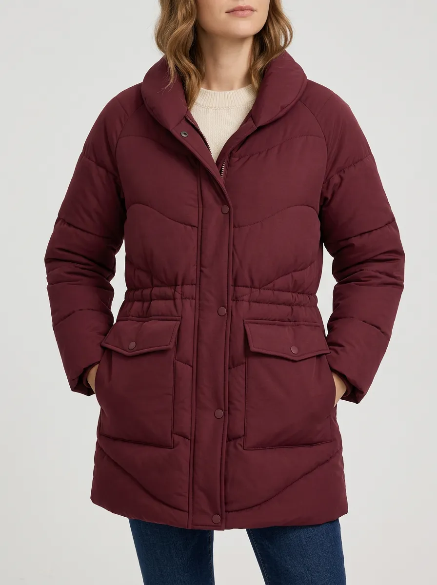 Women's Relaxed Burgundy Puffer Jacket