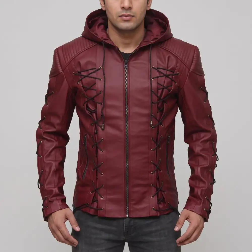 Refined Leather Biker Hooded Multi Pocket Jacket