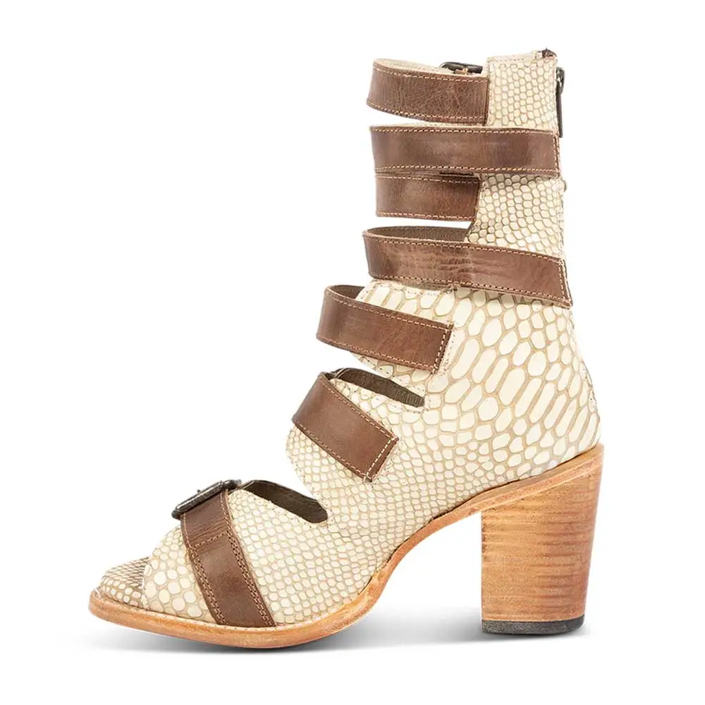 Faux-Leather Snakeskin-Print Buckle-Detail Strappy Ankle Boots