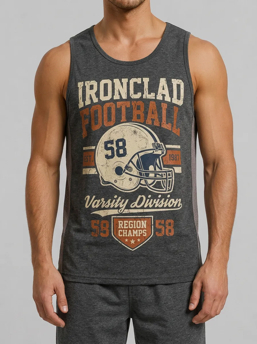 Men's Football Lover Ironclad Varsity Helmet Printed Tank Top