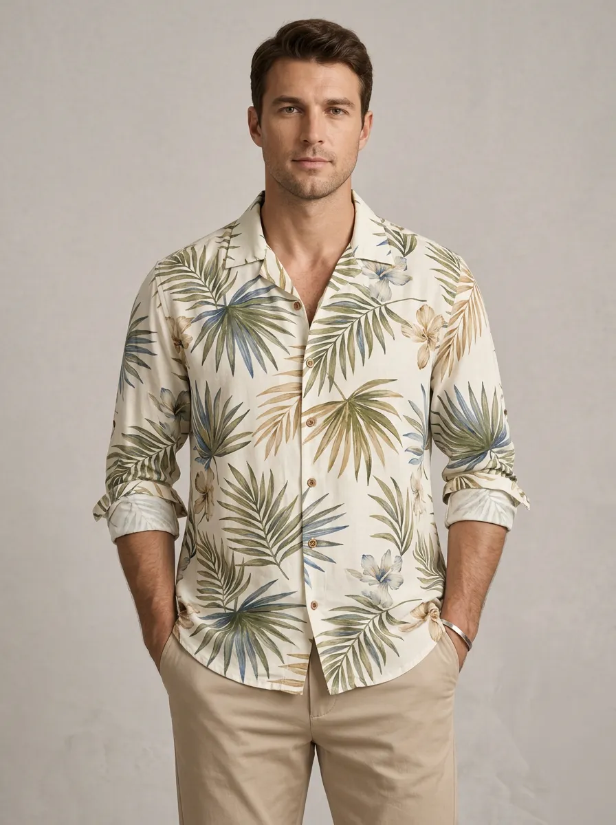 Men's Palm Leaf Floral Printed Shirt