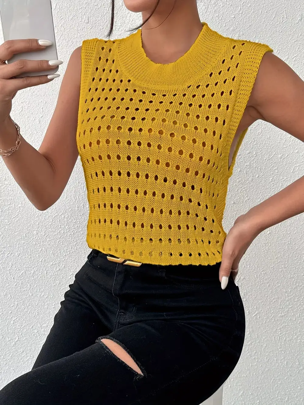 Round-Neck Knit Tank Top