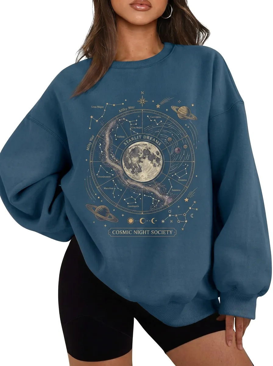 Women's Astronomy Lover Starlit Dreams Constellation Printed T-shirt