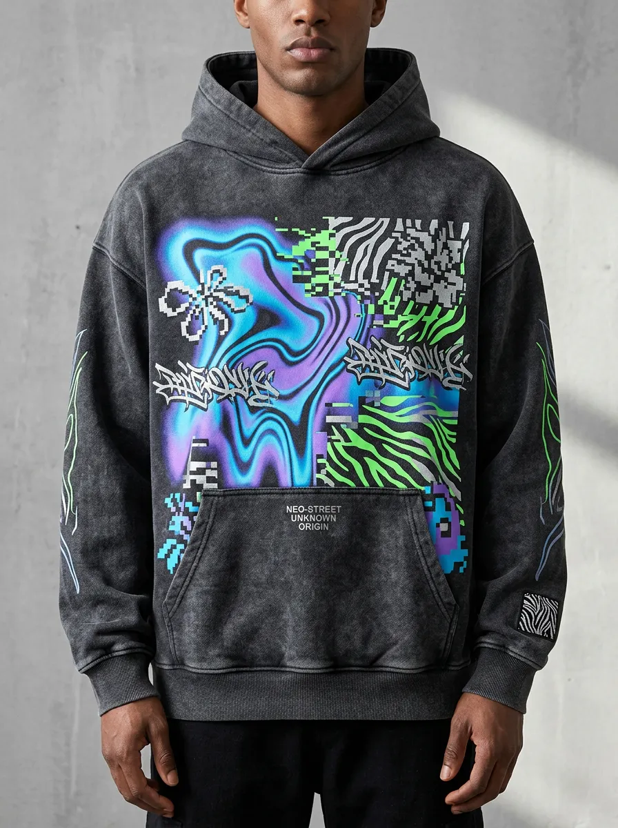 Unisex Streetwear Glitch Abstract Hoodie