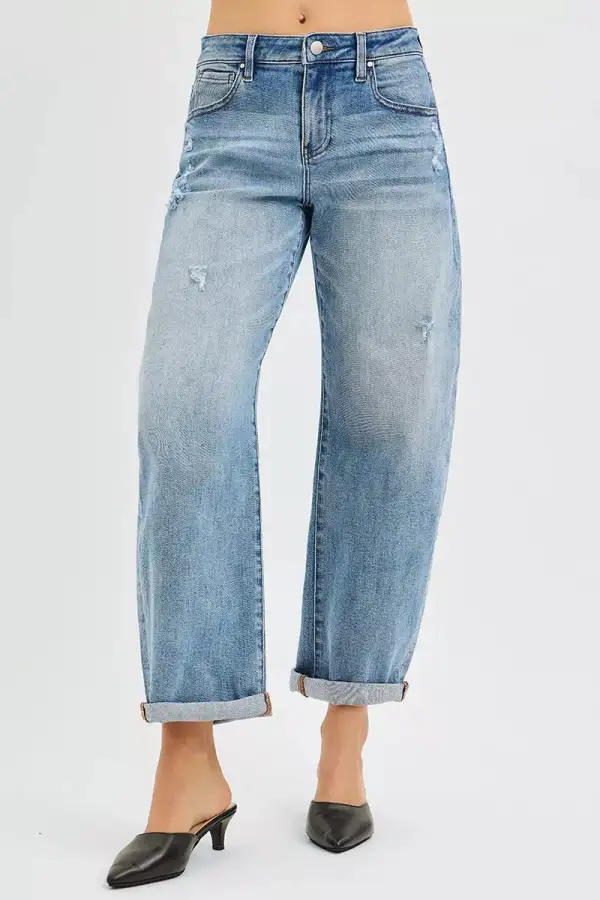 Smooth Barrel Leg Denim Jeans
