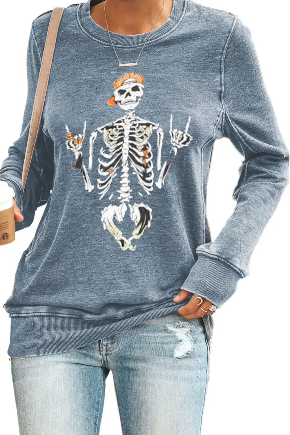 Funny Skeleton Print Round Neck Sweatshirt