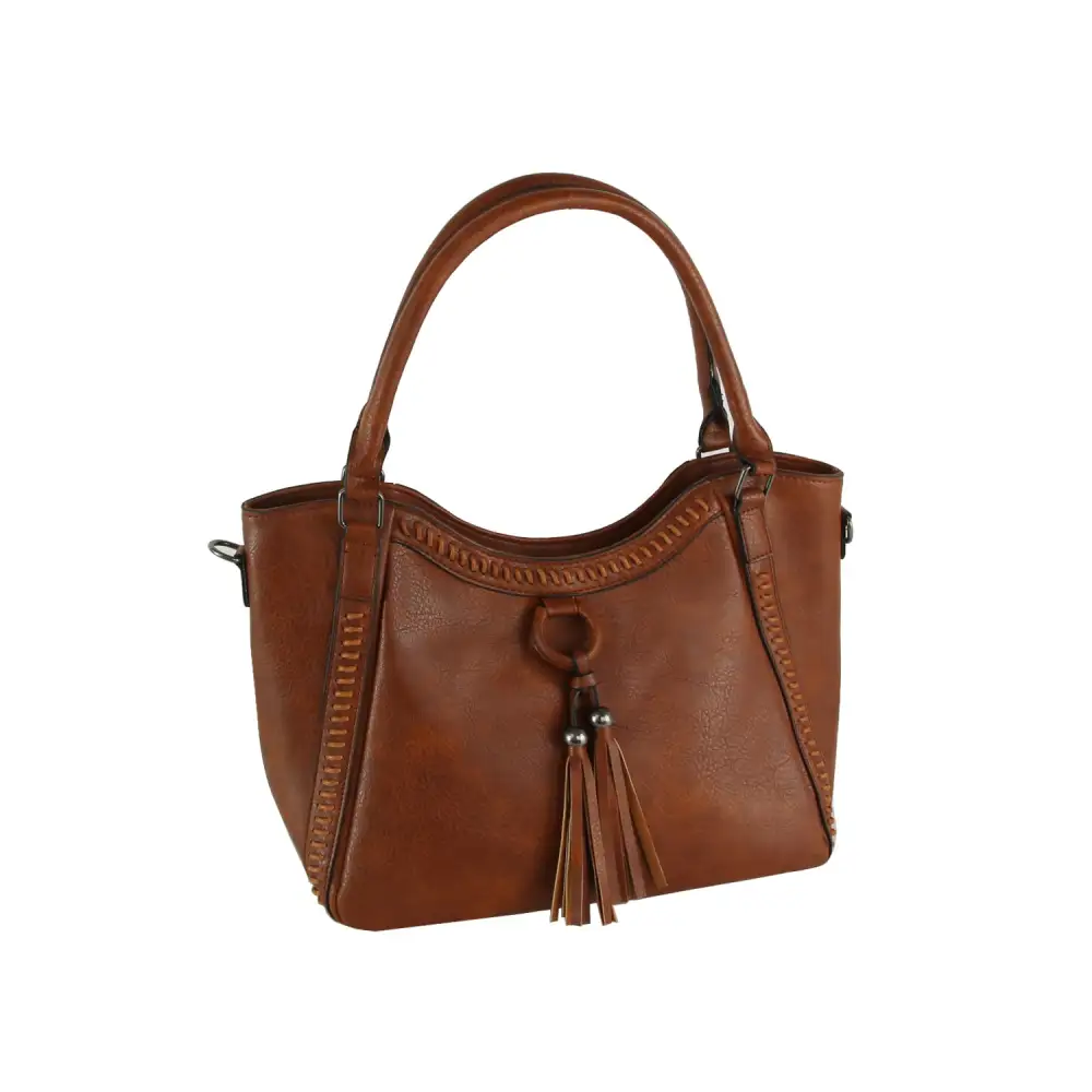 Whipstitch Tassel Bead Accented Shoulder Bag