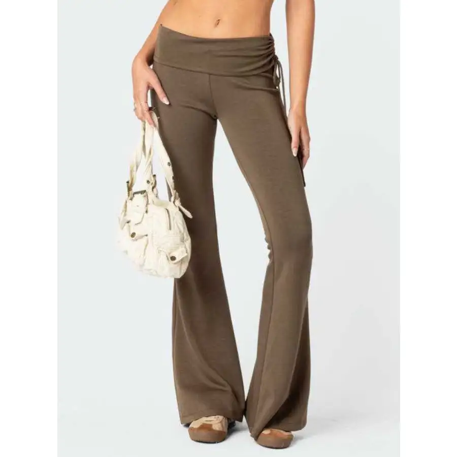 Drawstring Ruched Flare Pants