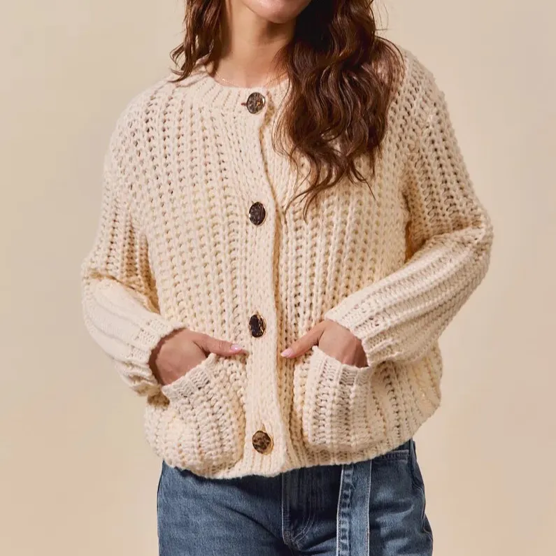 Long Sleeve Pocket Detail Knit Cardigan